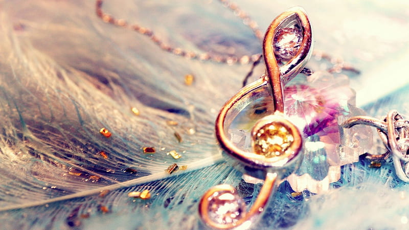 Music note, note, stone, jewelery, feather, HD wallpaper