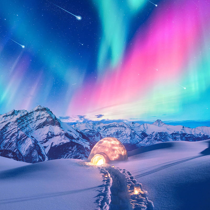 Snow Winter Iceland Aurora Northern Lights, aurora, northern-lights, snow, winter, nature, HD phone wallpaper