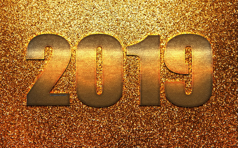 2019 year, golden background, glittering, golden metal numbers, golden texture, 2019 concepts, New Year, creative art, HD wallpaper