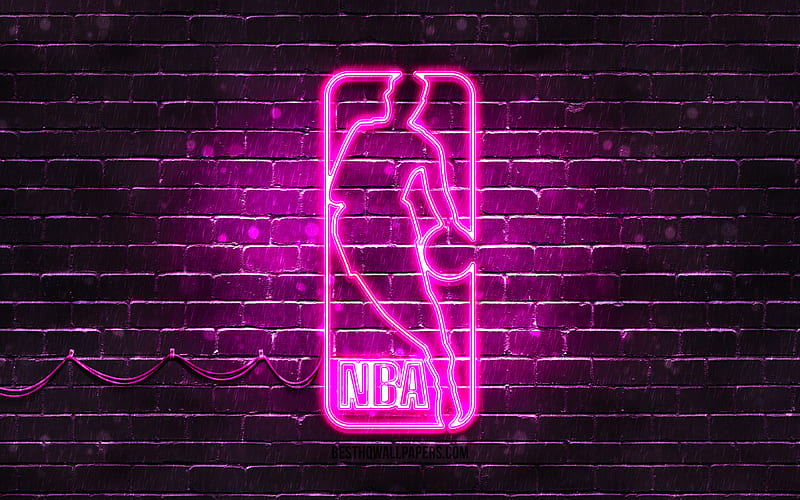 NBA purple logo purple brickwall, National Basketball Association, NBA logo, american basketball league, NBA neon logo, NBA, HD wallpaper