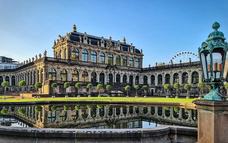 Zwinger, Dresden, evening, sunset, palace, fountain, Dresden landmark, Germany, HD wallpaper