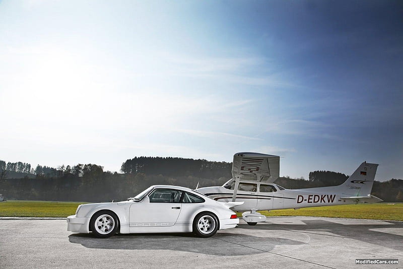 Porsche, plane, white, outdoors, inport, HD wallpaper