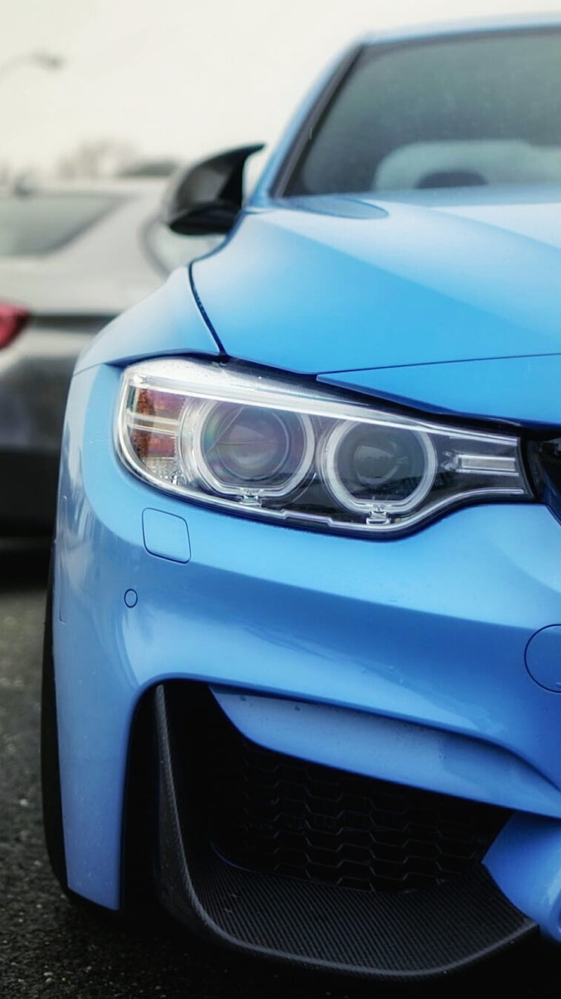 BMW M3, blue, car, close-up, f80, head lights, m performance, m power, vehicle, HD phone wallpaper