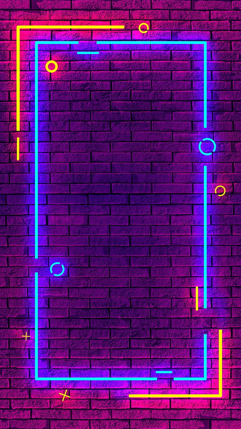 Neon wall, abstract, brick, brick wall lights, neon, pink, purple, wall, HD phone wallpaper