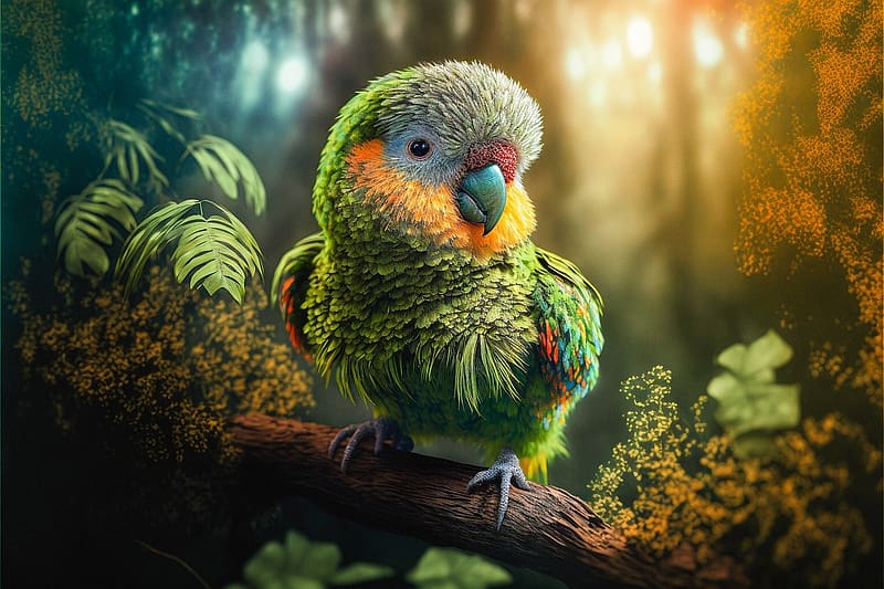 Cute parrot on the tree branch, madar, szemek, faagon ulo, erdo, tollak, papagaj, csor, szines, HD wallpaper