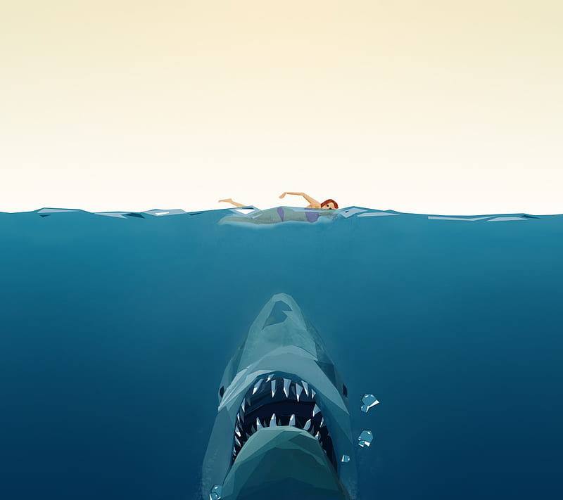 Shark, drawn, eat, sea, swim, water, HD wallpaper