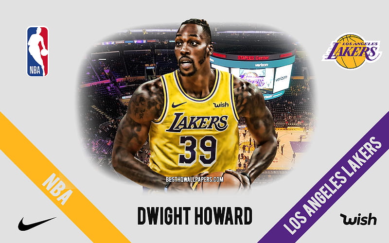 Dwight Howard, Los Angeles Lakers, American Basketball Player, NBA, portrait, USA, basketball, Staples Center, Los Angeles Lakers logo, HD wallpaper