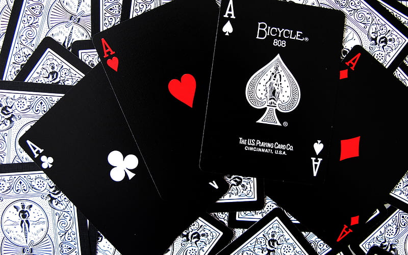 Four of a kind, poker, 4 aces, black playing cards, aces, black poker cards, casino, HD wallpaper