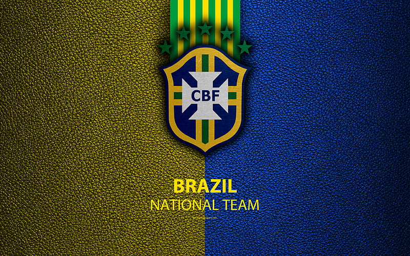 Brazil national football team leather texture, emblem, Brazilian Football Confederation, CBF, logo, football, Brazil, HD wallpaper