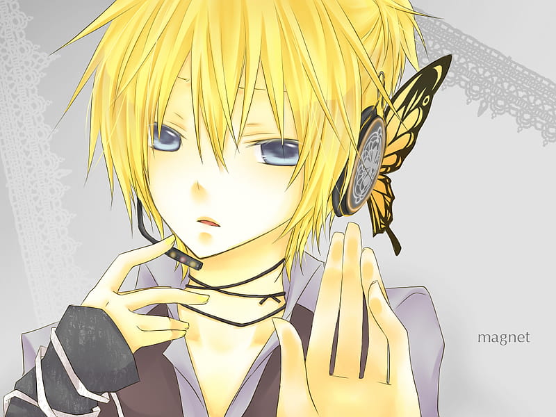 Len Vocaloid Headphones Blonde Hair Sexy Cute Short Hair Boy Microphone Hd Wallpaper 3805