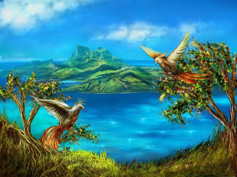 Birds, trees, abstract, sky, lake, fantasy, 3d, bird, nature, animals, HD  wallpaper | Peakpx