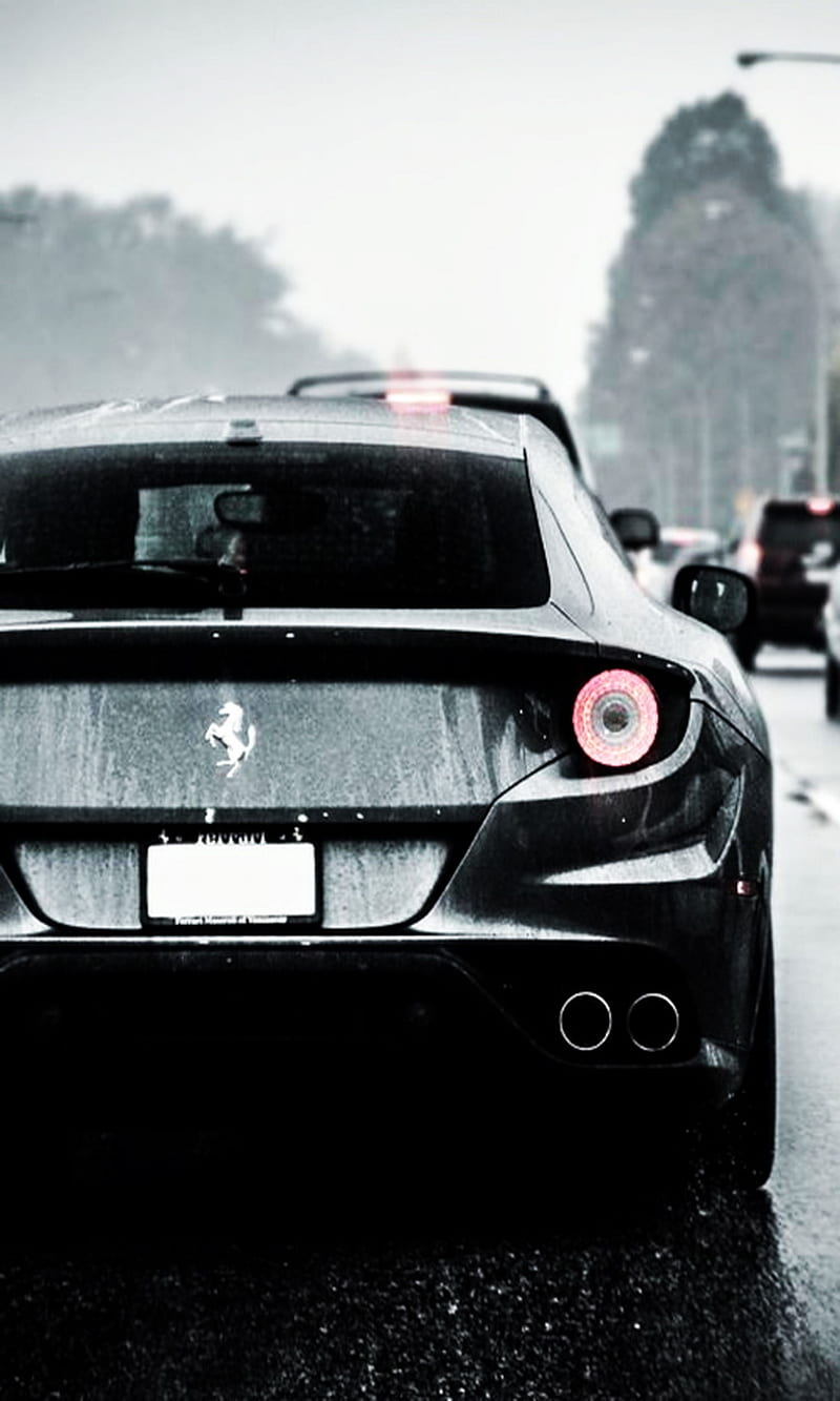 Ferrari, back, rain, rainy, street, HD phone wallpaper