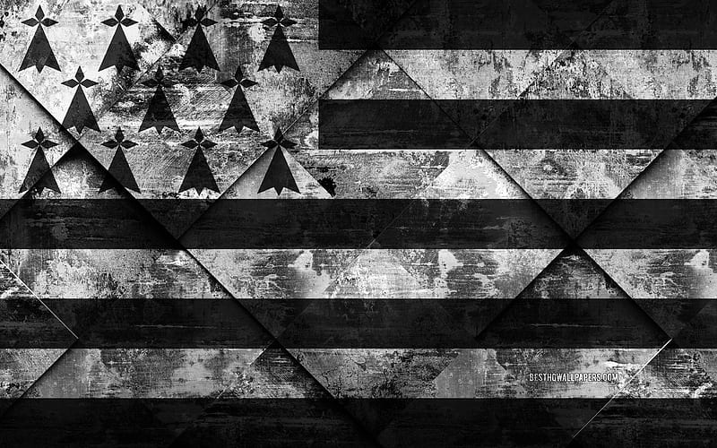 Flag of Brittany grunge art, rhombus grunge texture, french province, Brittany flag, France, french national symbols, Brittany, Provinces of France, creative art, HD wallpaper