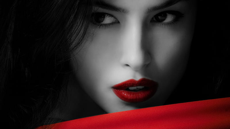 Lady In Red, sexy lips, hot lips, red lips, HD wallpaper