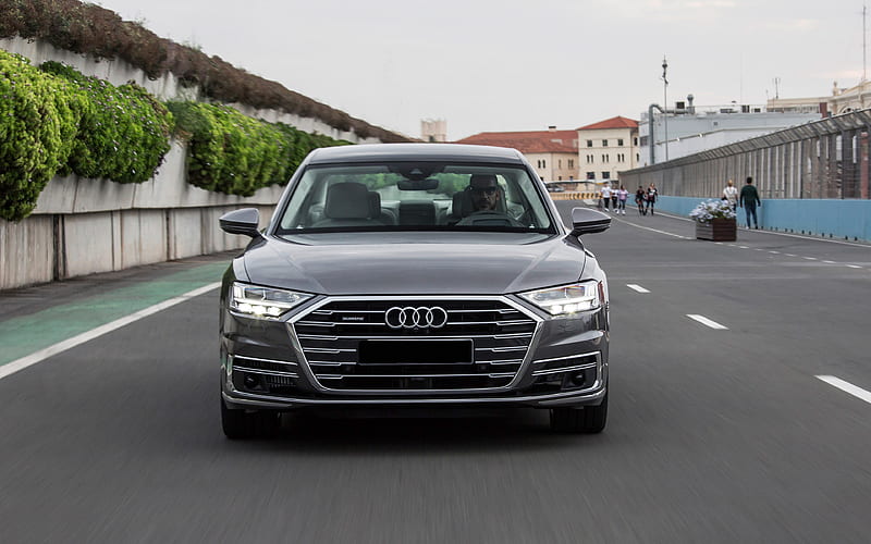 Audi A8, 2019 front view, exterior, luxury sedan, new gray A8, German cars, Audi, HD wallpaper