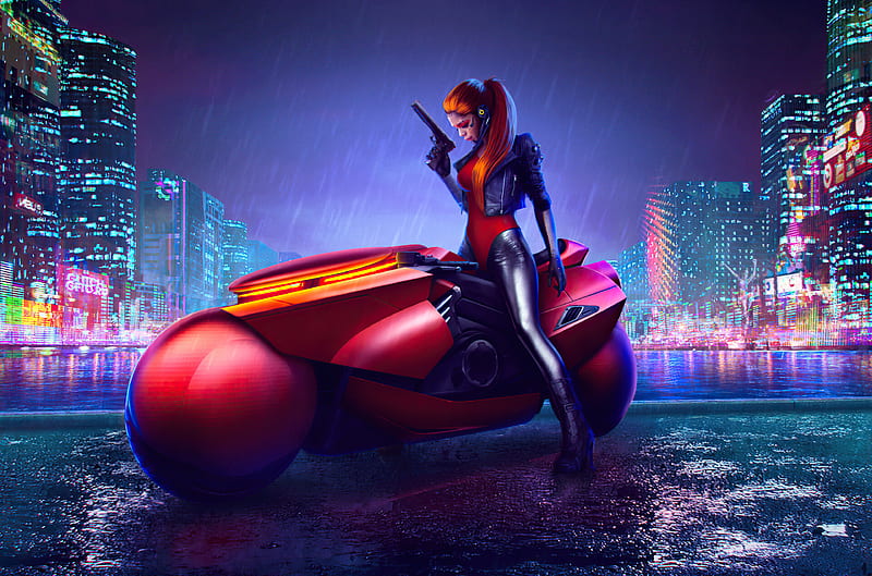 Wallpaper girl, the city, cyberpunk for mobile and desktop, section  фантастика, resolution 2304x1536 - download