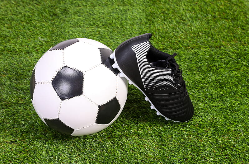 soccer ball, boot, grass, sports, football, HD wallpaper