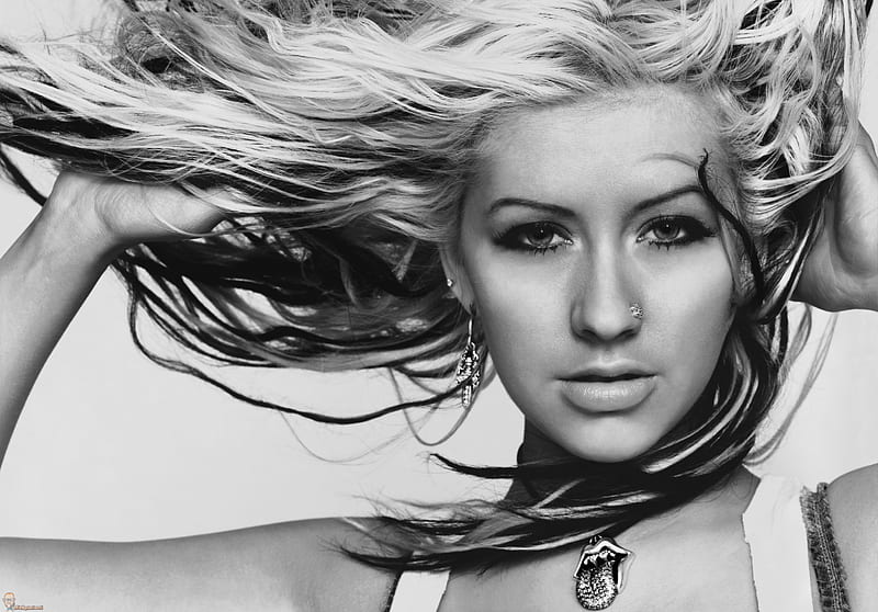 Christina Aguilera, black and white, fotoshoot, model, HD wallpaper