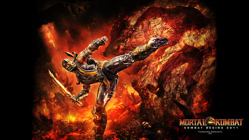Scorpion, fire, mortal kombat, mk9, HD wallpaper