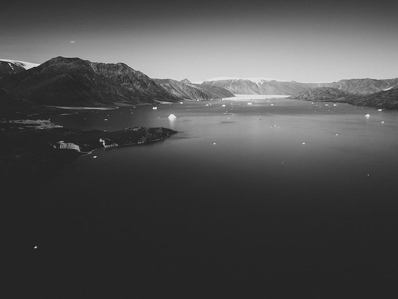 aerial graphy of lake overlooking mountain in greyscale graphy, HD wallpaper