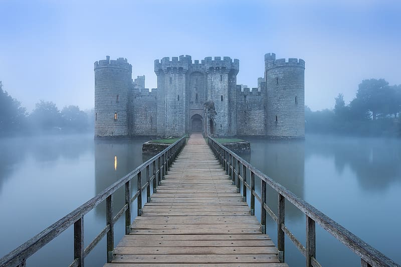Castles, Reflection, Fog, , Castle, Bodiam Castle, HD wallpaper