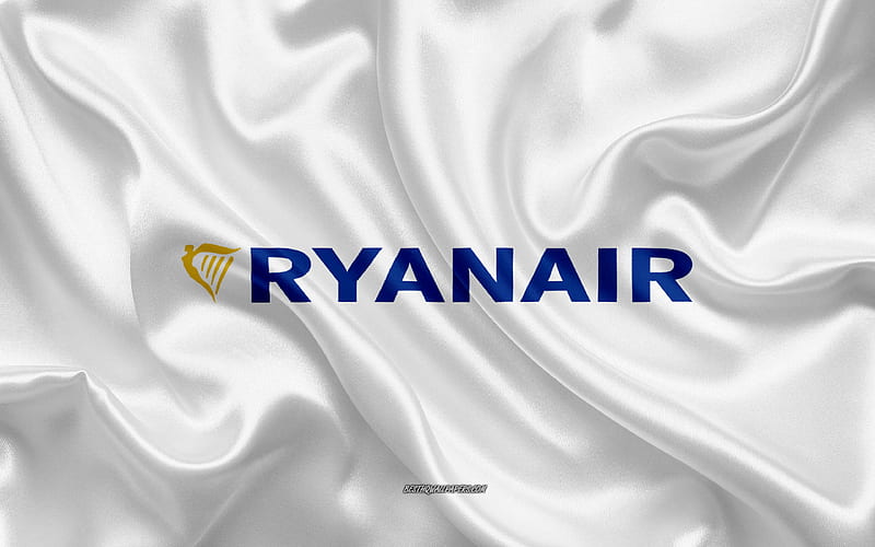 Ryanair logo, airline, white silk texture, airline logos, Ryanair emblem, silk background, silk flag, Ryanair, HD wallpaper
