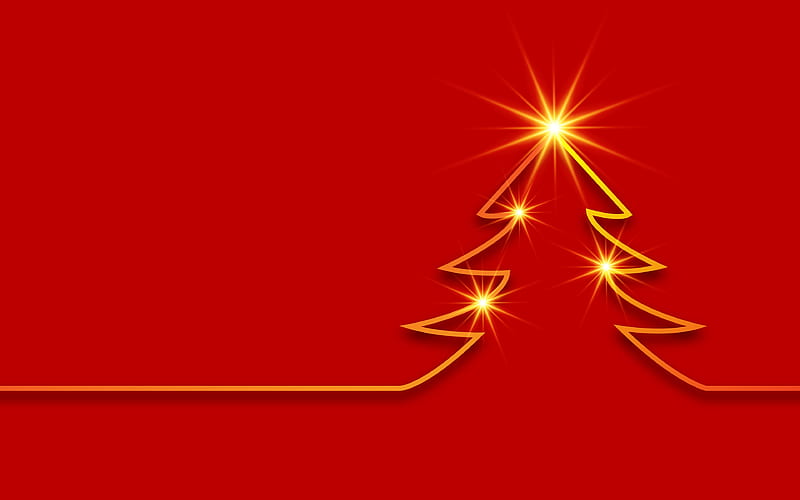 Christmas tree minimal, red background, Merry Christmas, xmas tree, Happy New year, Christmas, HD wallpaper