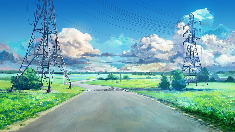 clouds blue green arsenixc anime landscape road power lines everlasting summer utility pole visual novel P #wal. Anime summer, Summer , Visual novel, HD wallpaper