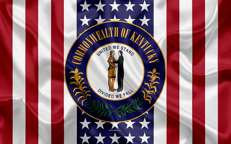 Kentucky, USA American state, Seal of Kentucky, silk texture, US states, emblem, states seal, American flag, HD wallpaper