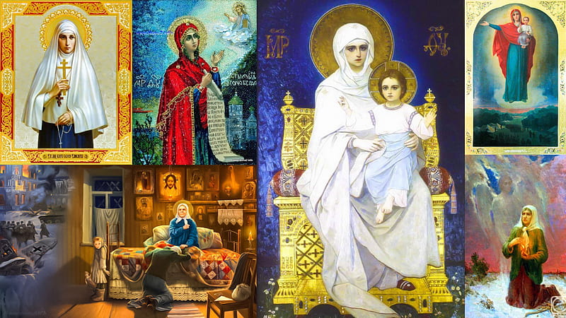 Most Holy Theotokos with Russian Saints, Icons, Mother of God, Bogoliubskaya, Saint Xenia, Avgustovskaya, Saint Elizabeth Feodorovna, Saint Matrona, HD wallpaper