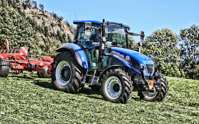 New Holland T5 75 plowing field, 2019 tractors, agricultural machinery, R, blue tractor, agriculture, harvest, New Holland Agriculture, HD wallpaper