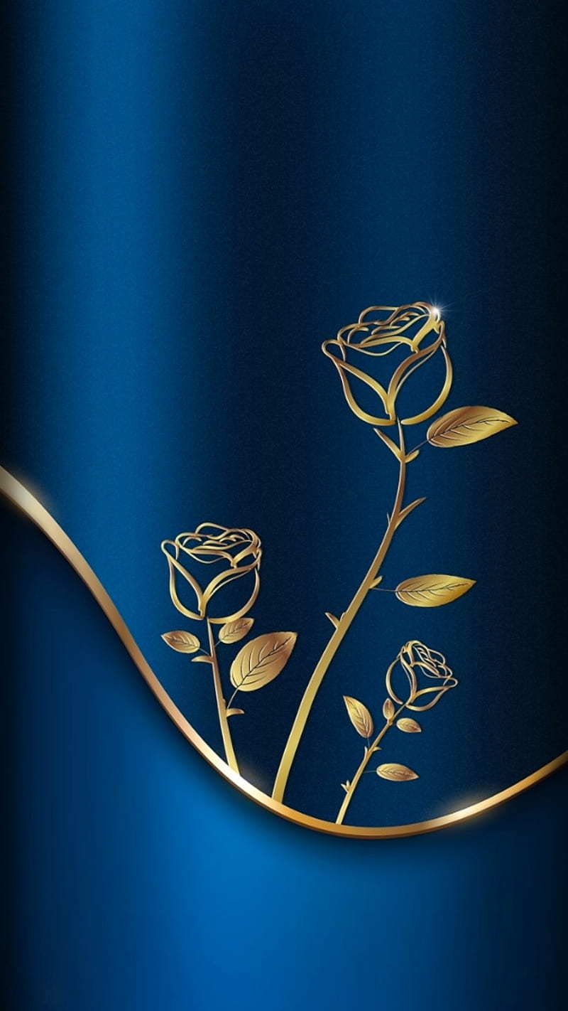 GOLD ROSES, blue, nice new, HD phone wallpaper