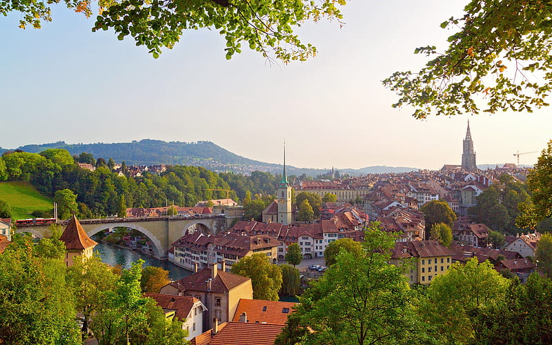Bern, Aare river, capital, old city, stone bridge, XII century, travel, Switzerland, HD wallpaper