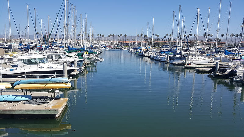 Ventura Harbor (California), Water, Mountains, Sky, Harbor, California, Ventura, Boats, Reflections, Blue, HD wallpaper