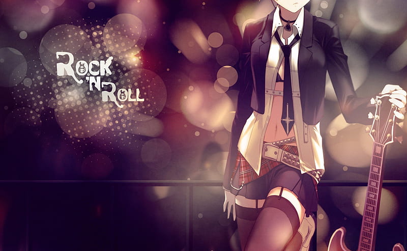 Rock N' Roll, female, music, skirt, have, tie, wall, rock and roll, guitar, girl, rock n roll, awesome, HD wallpaper