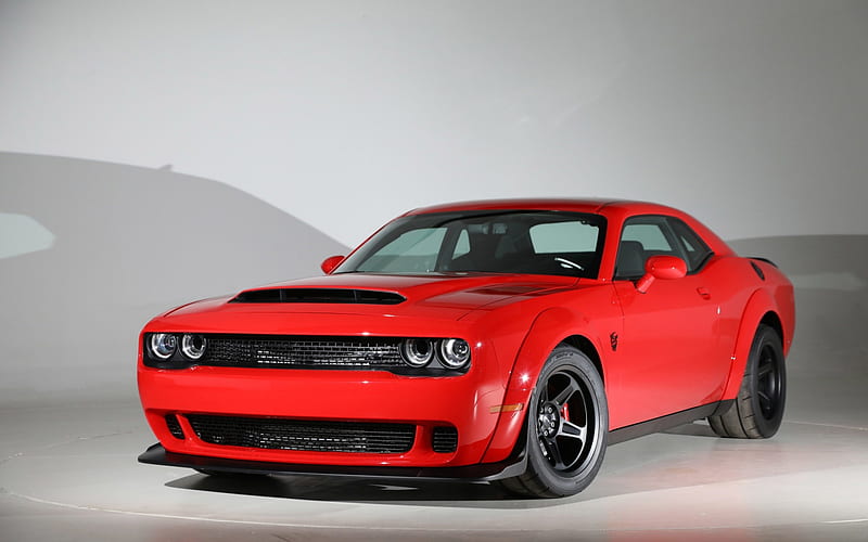 Dodge Challenger, 2018, red sedan, sports cars, red Challenger, tuning, American cars, Dodge, HD wallpaper
