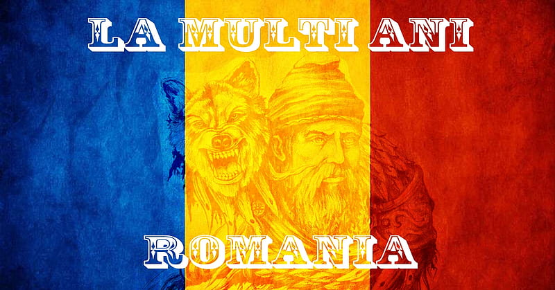 December 1 ~ Romania's National Day, red, 1 decembrie, zi nationala, romania, yellow, man, abstract, flag, card, texture, lup, wolf, dac, national day, blue, HD wallpaper