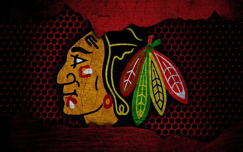Chicago Blackhawks logo, NHL, hockey, Western Conference, USA, grunge, metal texture, Central Division, HD wallpaper