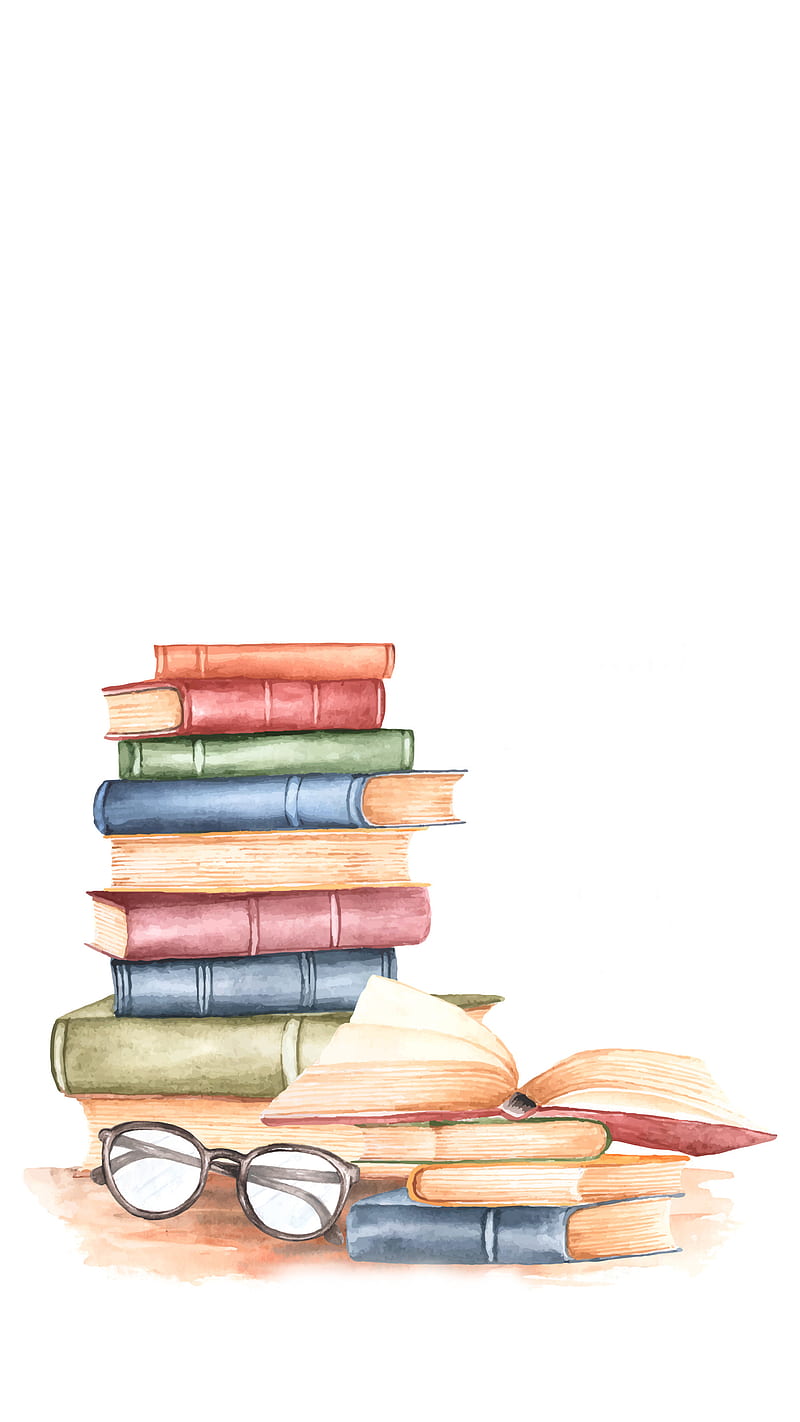 Watercolor Books, Kiss, beige, blue, glasses, green, librarian, library, orange, school, specs, teacher, HD phone wallpaper