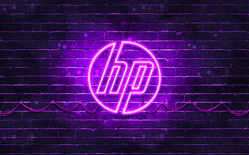 HP violet logo violet brickwall, Hewlett-Packard, HP logo, HP neon logo, HP, Hewlett-Packard logo, HD wallpaper