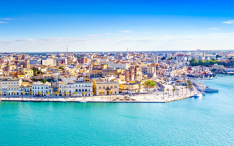 Brindisi, summer, skyline cityscapes, italian cities, embankment, Italy, Europe, cityscapes, cities of Italy, Brindisi Italy, HD wallpaper