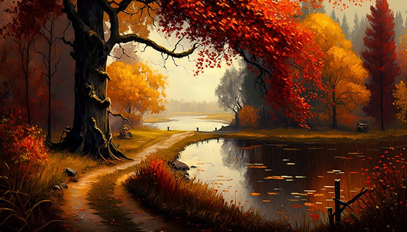 Autumn landscape with river, Lake, Autumn, Forest, Trees, HD wallpaper ...