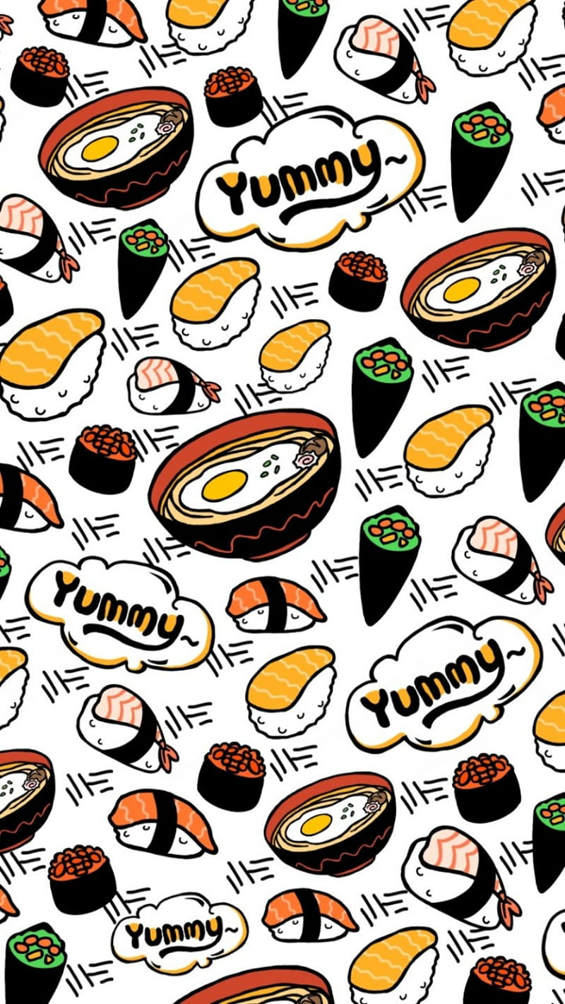 Yummy Sushi, chopsticks, food, japenese, patterns, quotes, sayings, HD phone wallpaper