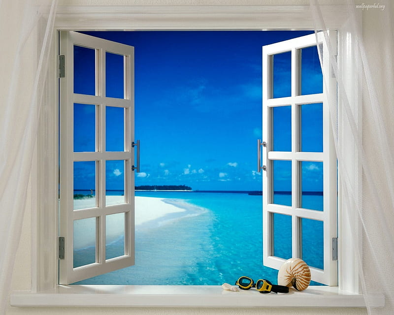 Wonderful View, window, view, ocean, bonito, abstract, sky, sea, wonderfu, blue, HD wallpaper