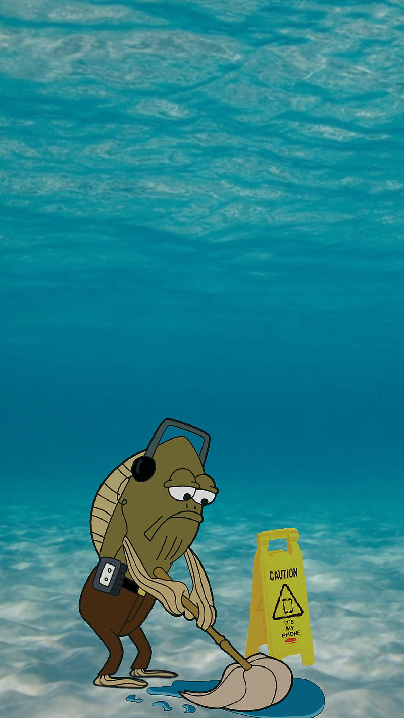 Mopping the floor, ocean, wet floor, caution, water, funny, spongebob, HD phone wallpaper