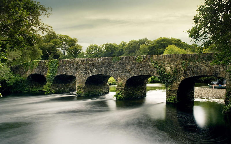 river stone bridge-Natural scenery, HD wallpaper