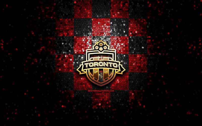 Toronto FC, glitter logo, MLS, red black checkered background, Canada, canadian soccer team, FC Toronto, Major League Soccer, FC Toronto logo, mosaic art, soccer, football, America, HD wallpaper