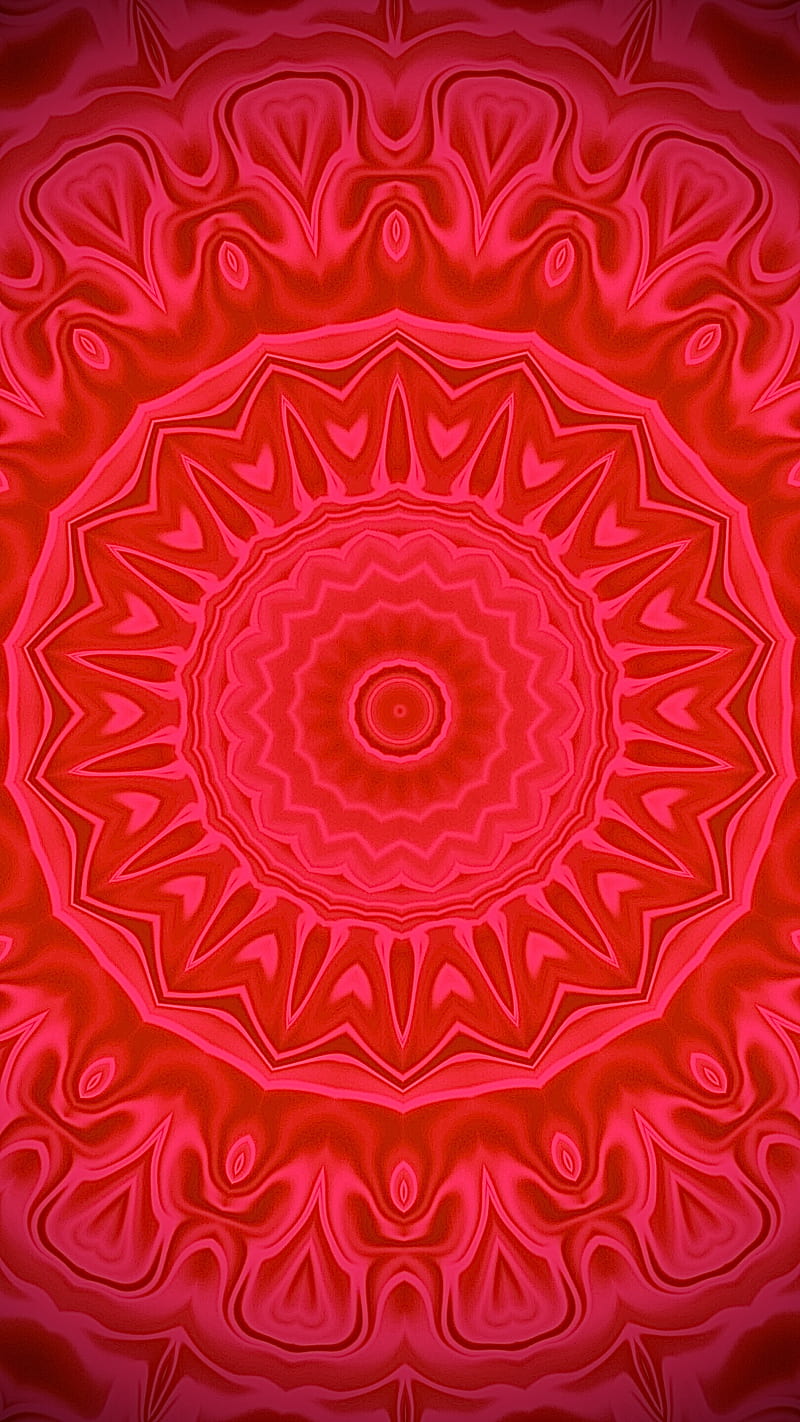 Red Mandala, FMYury, abstract, circles, colorful, depth, flower, gradient, pink, shadowed, HD phone wallpaper