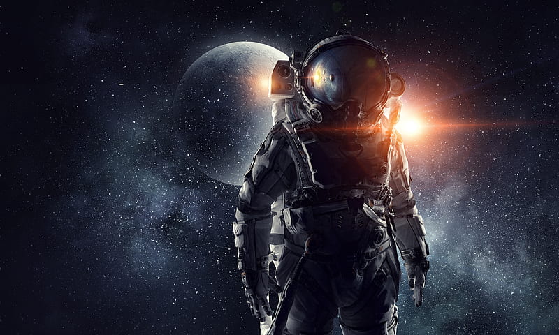 Astronaut, stronaut, space, galaxy, weltraum, planet, universe, universum, HD wallpaper