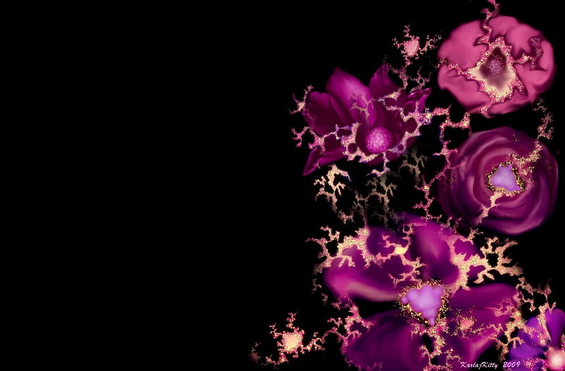 Fractals and Flowers in Color, red, magenta, colors, black, yellow, purple, fractal, fractals, flower, flowers, color, pink, HD wallpaper